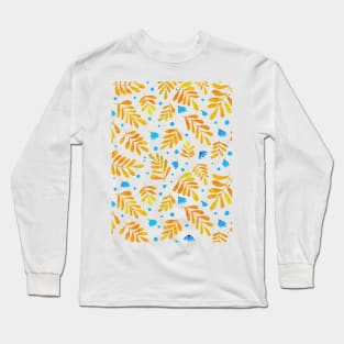 Watercolor branches and flowers - orange and blue Long Sleeve T-Shirt